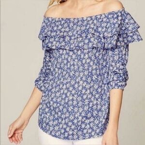 NEW J Jill Blouse Top Women XS P Ruffled Floral Off Shoulder Cotton Modal
